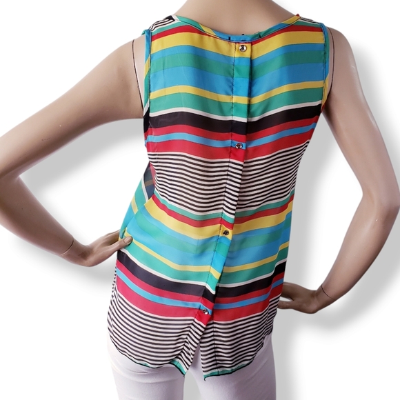 Vivace Multicolored Retro Striped Gold Button Back Detail Blouse - Picture 6 of 8